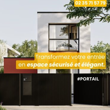 Portail aluminium KOSTUM gris installé par Menuiserie EGI près de Rouen