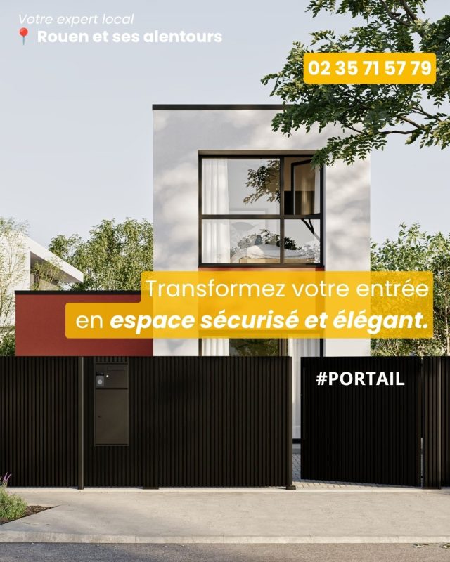 Portail aluminium KOSTUM gris installé par Menuiserie EGI près de Rouen