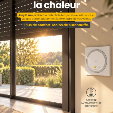 Télécommande Amy Sun Protect io de Somfy pilotant automatiquement des volets roulants selon la température intérieure